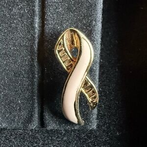 Avon Better Breast Care pink enamel on gold-tone ribbon pin Vintage